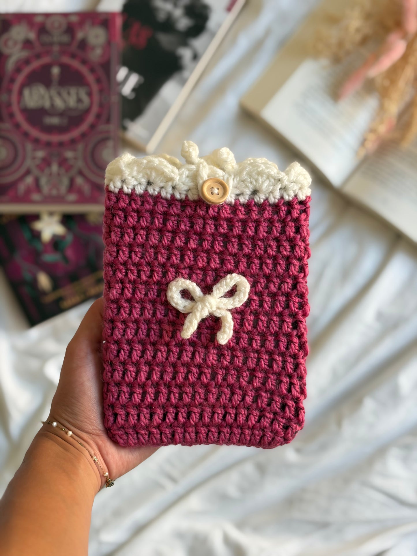 pochette pour liseuse kindle en crochet rose